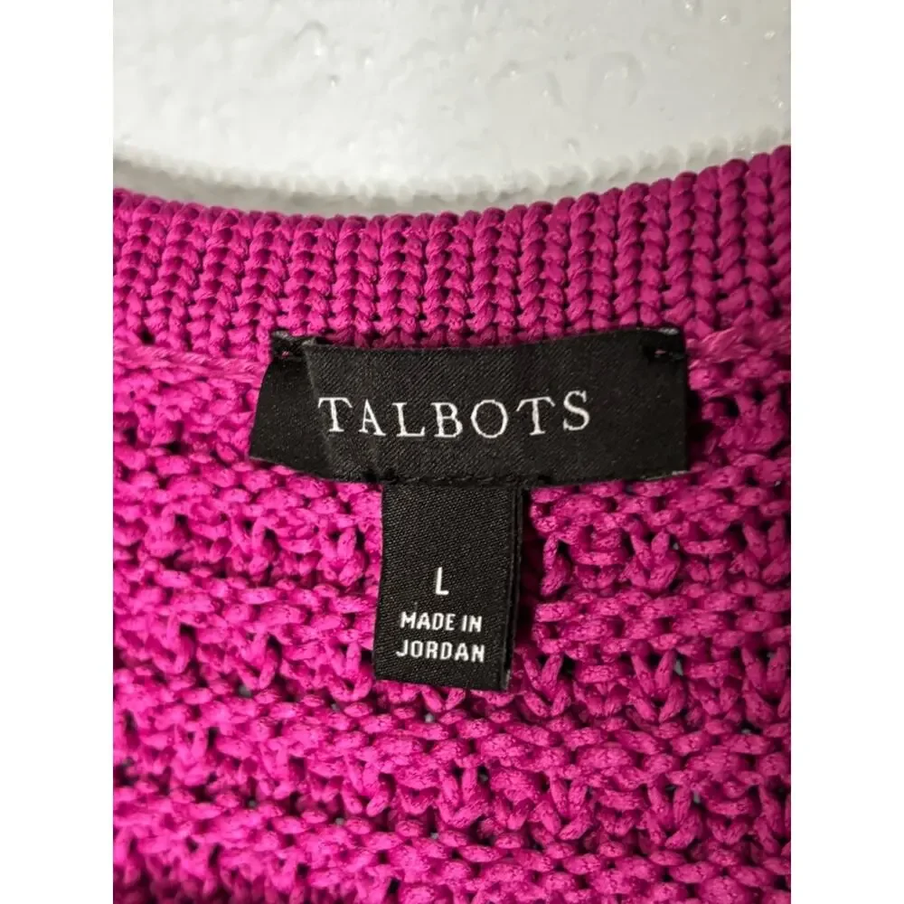 Talbots Kate Textured Ribbed Cardigan w/ Gold Buttons in Berry Pink Purple L